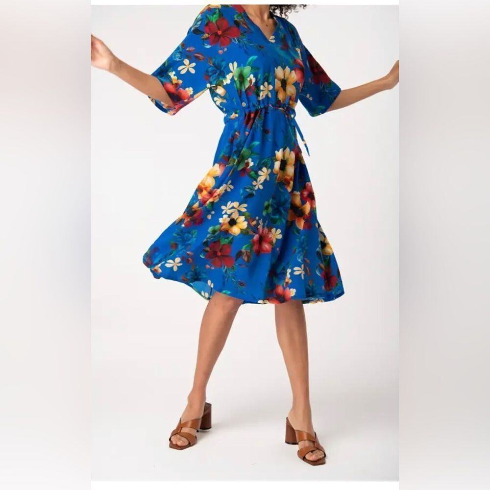 TUCKER NYC MADELINE MARTINIQUE MARIGOLD IN BLUE IN SILK SIZE M